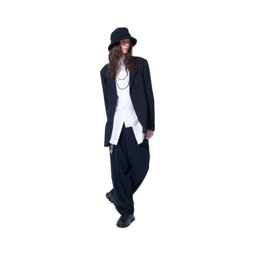 Chambray Viyella Striped Wide Trousers With Side Tape