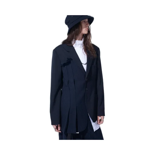 Washer Wool Gabardine Asymmetrical Pleated Jacket