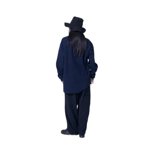 Chambray Viyella Striped Wide Trousers With Side Tape