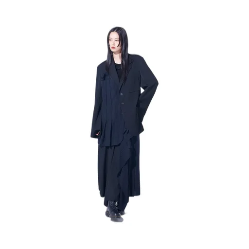 Washer Wool Gabardine Asymmetrical Pleated Jacket