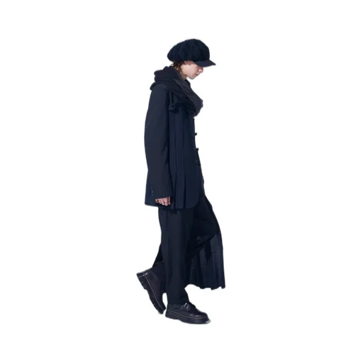 Washer Wool Gabardine Asymmetrical Pleated Jacket
