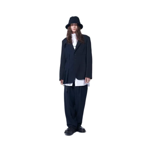 Washer Wool Gabardine Asymmetrical Pleated Jacket
