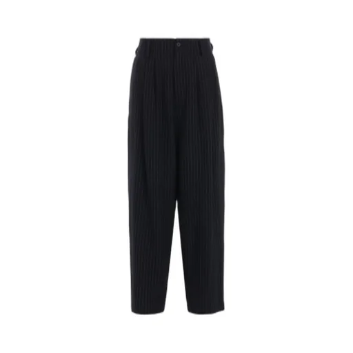 Chambray Viyella Striped Wide Trousers With Side Tape