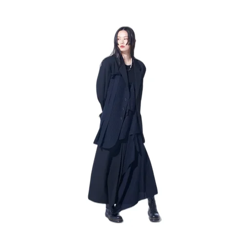 Washer Wool Gabardine Asymmetrical Pleated Jacket