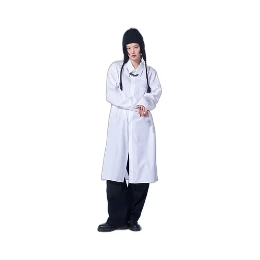Cotton Broad Button Slits Long Shirt