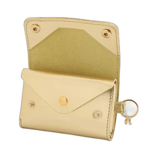 Gold Foil Print Leather Tri-Fold Mini Wallet