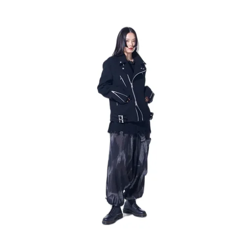 Double-Weave Melton Oversized Motorcycle Jacket