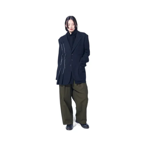 Wool Viyella Asymmetrical Pleated Jacket