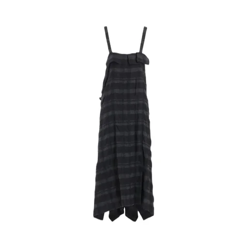 Fulling Finished Shadow Check Pleated Shoulder Strap Dress