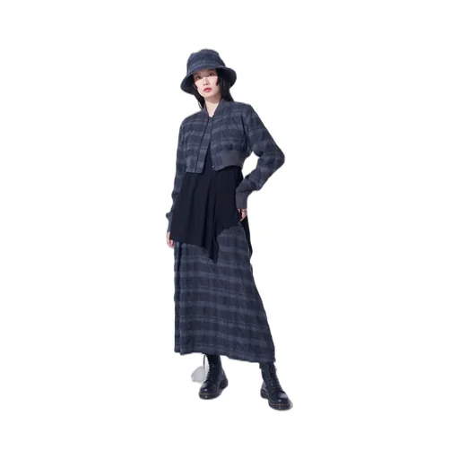 Fulling Finished Shadow Check Cropped Bomber Jacket
