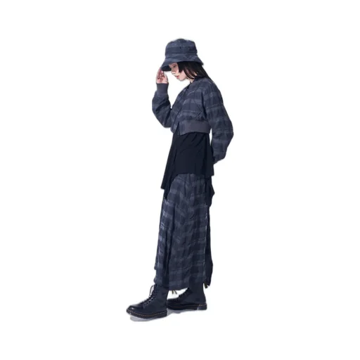 Fulling Finished Shadow Check Cropped Bomber Jacket