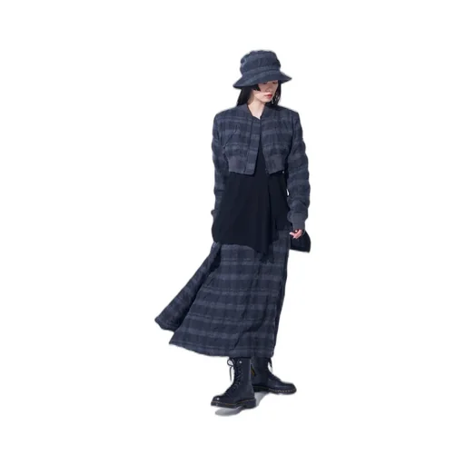Fulling Finished Shadow Check Cropped Bomber Jacket