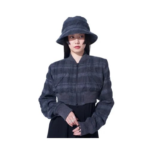 Fulling Finished Shadow Check Cropped Bomber Jacket