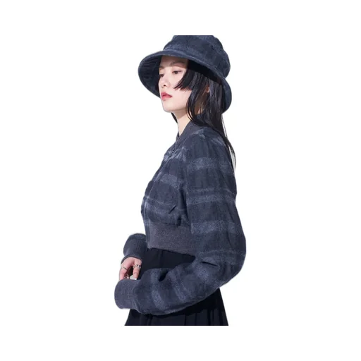 Fulling Finished Shadow Check Cropped Bomber Jacket
