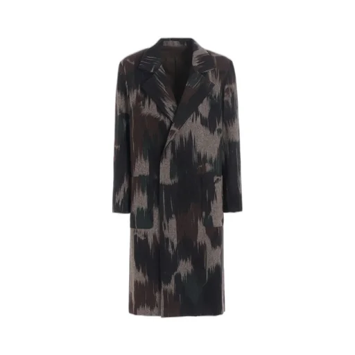 Camouflage Tweed Double-Breasted Snap Button Long Coat