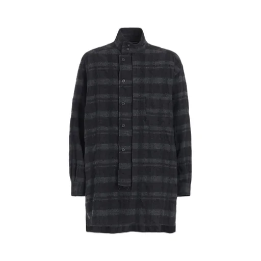 Fulling Finished Shadow Check Multi-Buttoned Sleeves Stand Collar Shirt