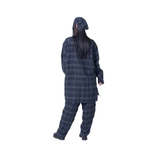 Fulling Finished Shadow Check Multi-Buttoned Sleeves Stand Collar Shirt