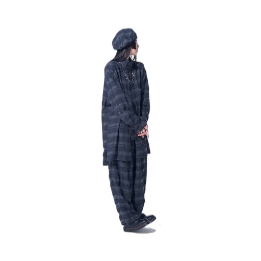 Fulling Finished Shadow Check Multi-Buttoned Sleeves Stand Collar Shirt