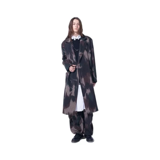 Camouflage Tweed Double-Breasted Snap Button Long Coat