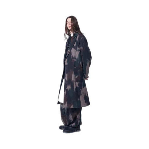 Camouflage Tweed Double-Breasted Snap Button Long Coat
