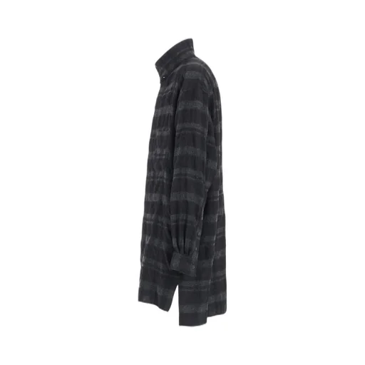 Fulling Finished Shadow Check Multi-Buttoned Sleeves Stand Collar Shirt