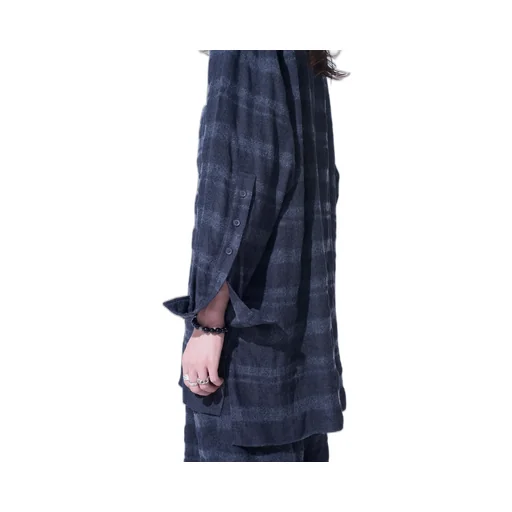 Fulling Finished Shadow Check Multi-Buttoned Sleeves Stand Collar Shirt