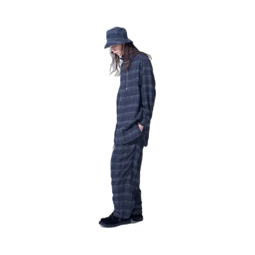 Fulling Finished Shadow Check Multi-Buttoned Sleeves Stand Collar Shirt