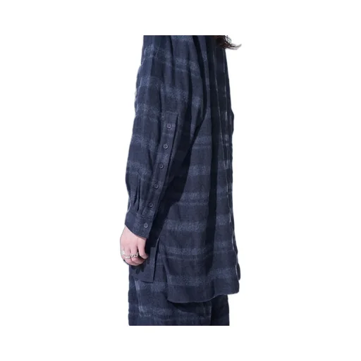 Fulling Finished Shadow Check Multi-Buttoned Sleeves Stand Collar Shirt