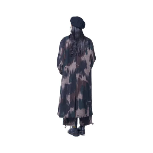 Camouflage Tweed Double-Breasted Snap Button Long Coat