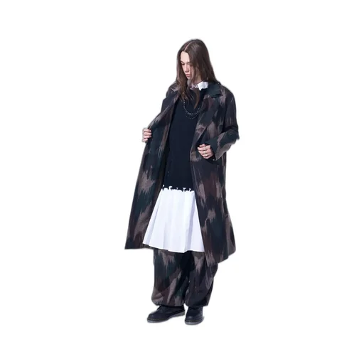 Camouflage Tweed Double-Breasted Snap Button Long Coat