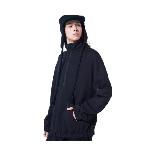 French Terry Patch Design High Neck Pullover