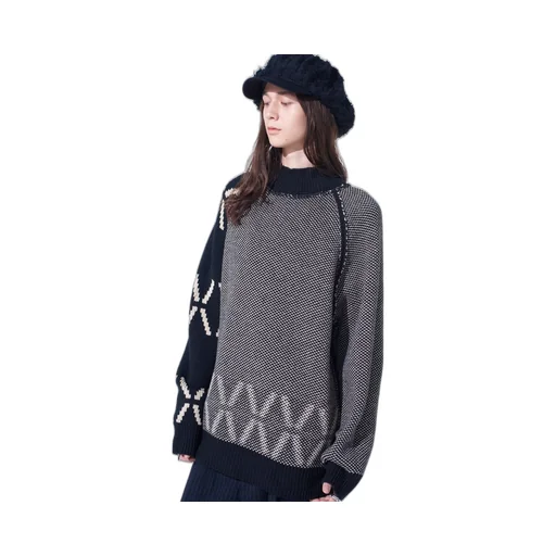 Bulky Wool Birds Eye Reversible High Neck Knit