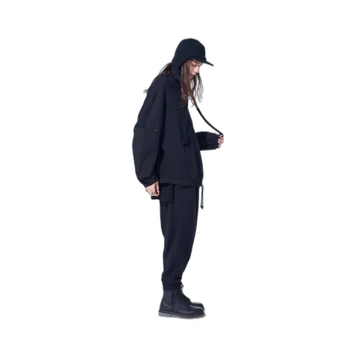French Terry Patch Design High Neck Pullover