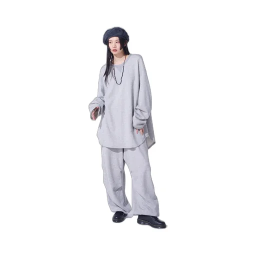 French Terry Knee Tuck Wide Pants