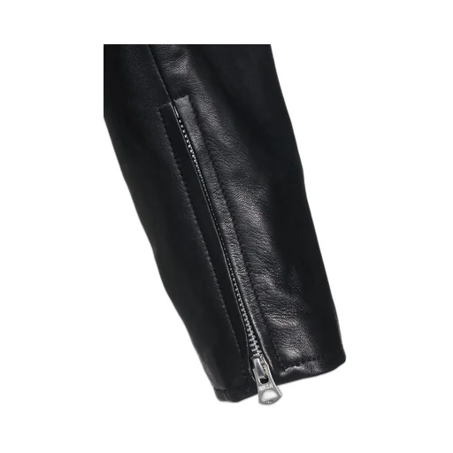 Semi-Vegetable Tanned Sheep Leather Collarless Motorcycle Jacket