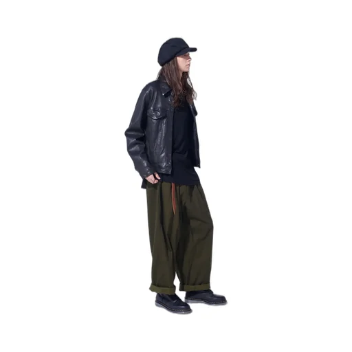 Cotton Drill Drawstring Wide Pants