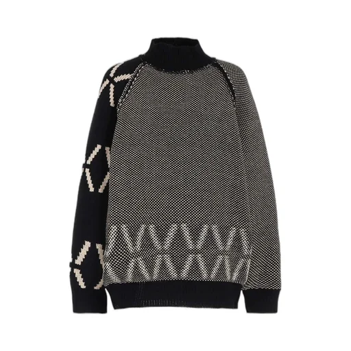 Bulky Wool Birds Eye Reversible High Neck Knit