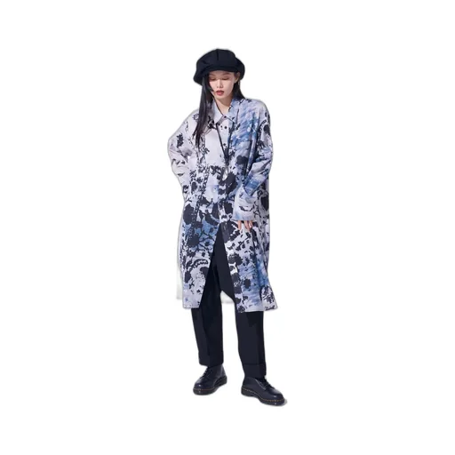 Floral Print Button Slits Long Shirt
