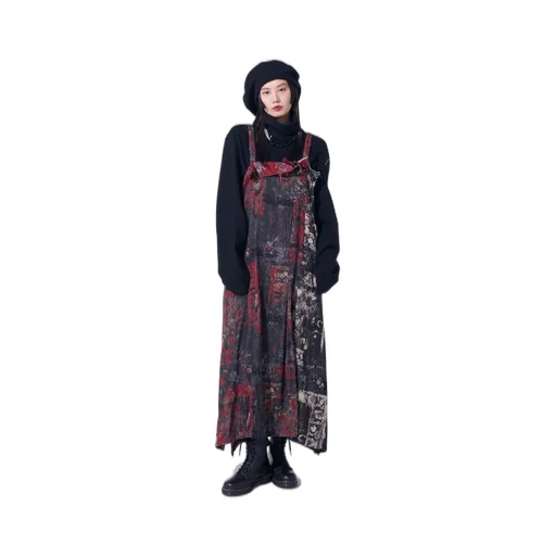 Floral Jacquard Pleated Shoulder Strap Dress