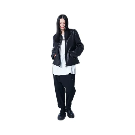 Semi-Vegetable Tanned Sheep Leather Collarless Motorcycle Jacket
