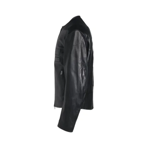 Semi-Vegetable Tanned Sheep Leather Collarless Motorcycle Jacket