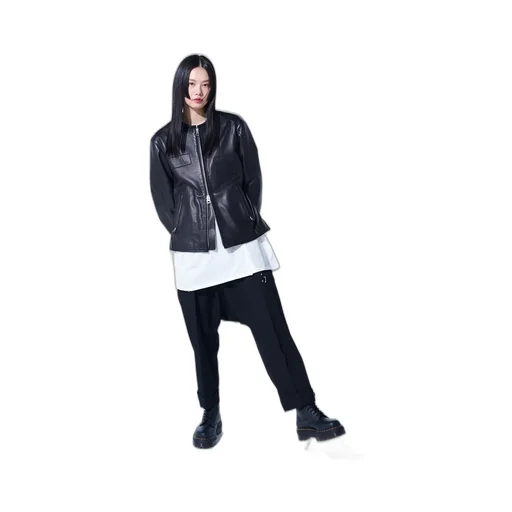 Semi-Vegetable Tanned Sheep Leather Collarless Motorcycle Jacket