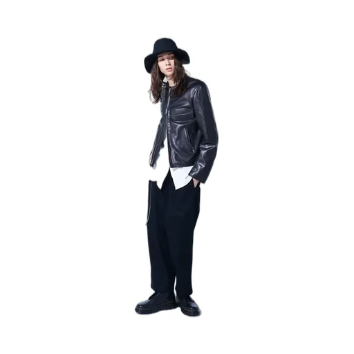 Semi-Vegetable Tanned Sheep Leather Collarless Motorcycle Jacket