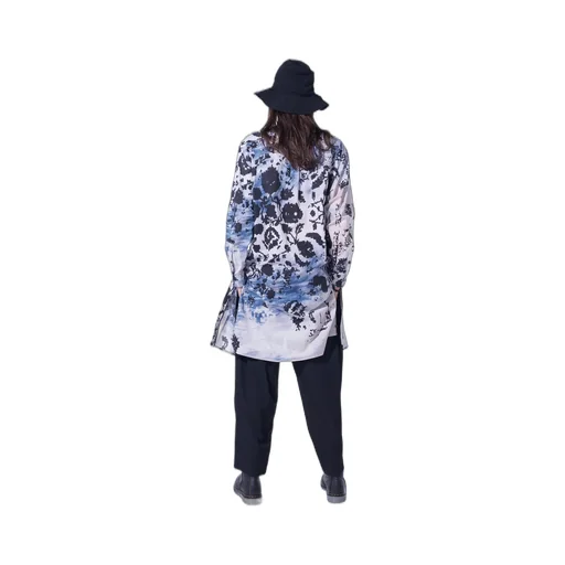 Floral Print Button Slits Long Shirt