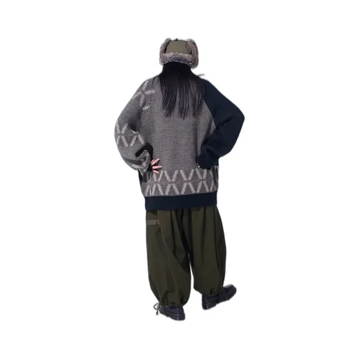 Bulky Wool Birds Eye Reversible High Neck Knit