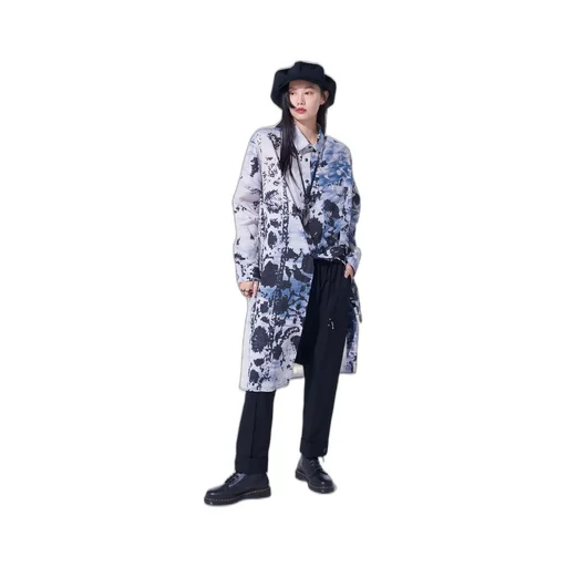 Floral Print Button Slits Long Shirt