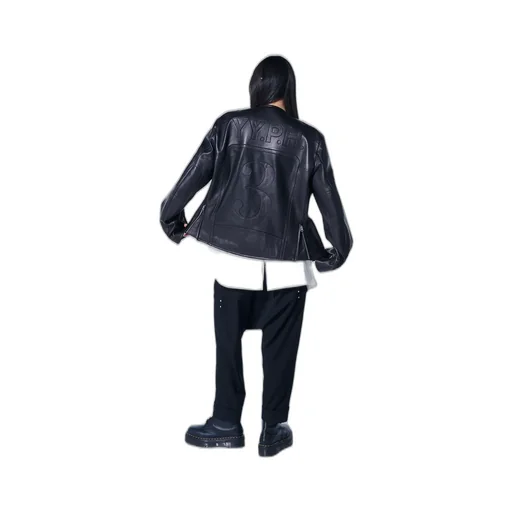 Semi-Vegetable Tanned Sheep Leather Collarless Motorcycle Jacket