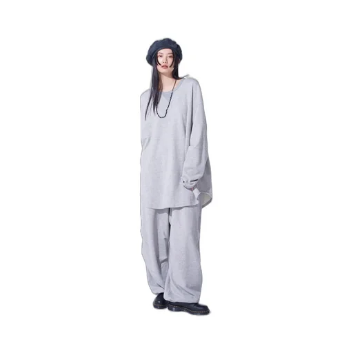 French Terry Knee Tuck Wide Pants