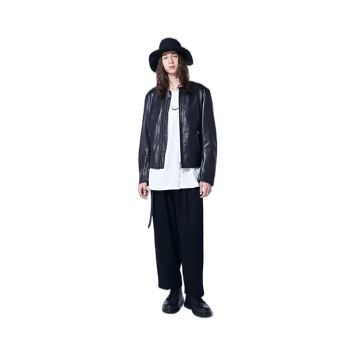 Semi-Vegetable Tanned Sheep Leather Collarless Motorcycle Jacket