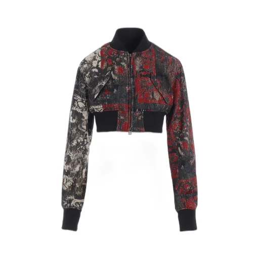 Floral Jacquard Cropped Bomber Jacket